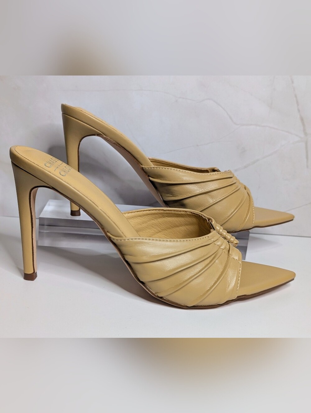 NIB Chase + Chloe Halston-37 Taupe Pointed Toe Mule Heels Size 8
